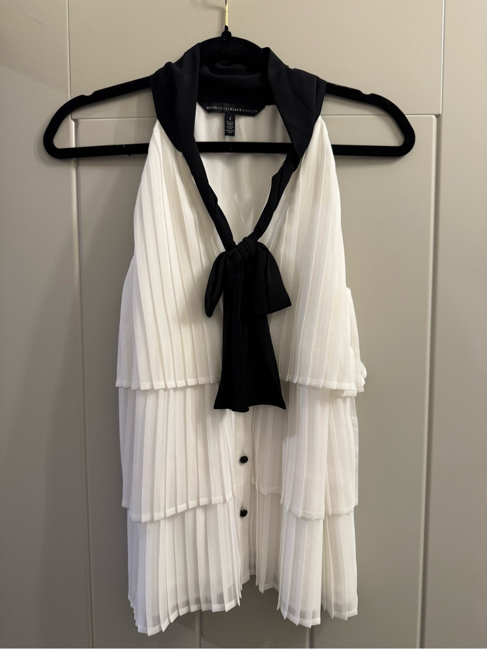 White House Black Market Black and White Contrast Collar Top